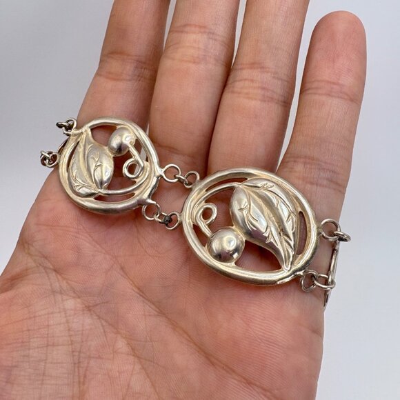 VTG Sterling Silver 925 Leaf Circle Link Chain Bracelet Size 8.25" Length - Picture 5 of 10